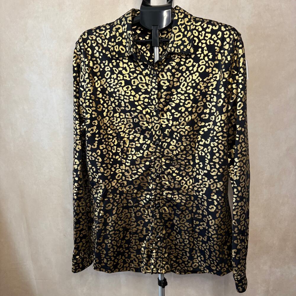 Ranch Dress'n Gold Leopard Performance Rodeo Snap-Front Shirt Women's Plus 3X - Picture 3 of 10